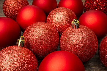 Christmas ornamental baubles closeup.