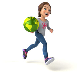 Fun 3D illustration of a cartoon teenage girl