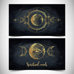 Fortune teller, spiritual coach, mystic healer business card design template. Vector illustration. Magic.