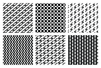 Set of seamless vector pixel patterns. Black and white backgrounds for fabric, textile, cover, web, wrapping etc. Collection of 10 eps design wallpapers.