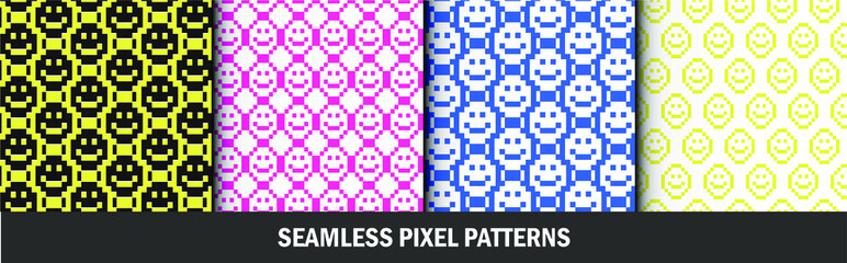 Set of seamless vector pixel patterns. Multicolor sign  backgrounds for fabric, textile, cover, web, wrapping etc. Collection of 10 eps design wallpapers.