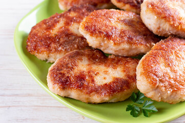 Homemade fish cutlets. Soft focus