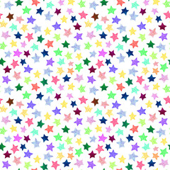 Fototapeta na wymiar Hand-drawn watercolor pattern with children-style stars. Seamless print with colored stars on a white background. 