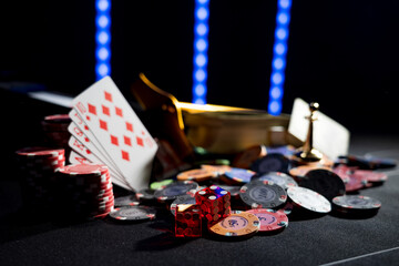 Casino set with Roulette, cards, dice and chips