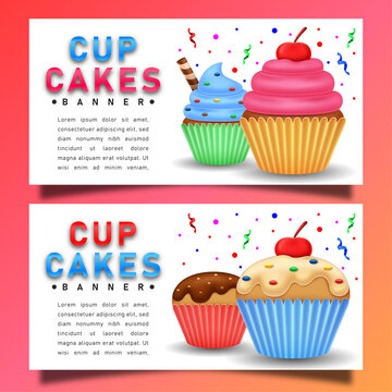 Cupcakes banner with colorful background