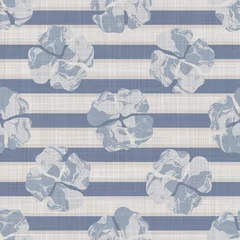 Wallpaper murals Farmhouse style Seamless french farmhouse linen printed floral damask background. Provence blue gray linen pattern texture. Shabby chic style woven blur background. Textile rustic all over print
