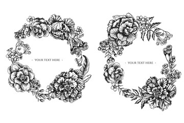 Floral Wreath of black and white wax flower, forget me not flower, tansy, ardisia, brassica, decorative cabbage