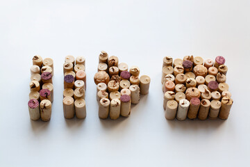 Wine corks playback controls: pause, play and stop isolated on white background 