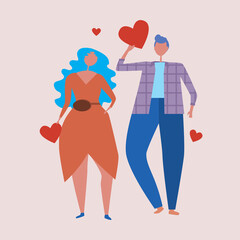 Man and woman with heart isolated, concept of love, romance, relationship, flat vector stock illustration with lovers in love for valentines day