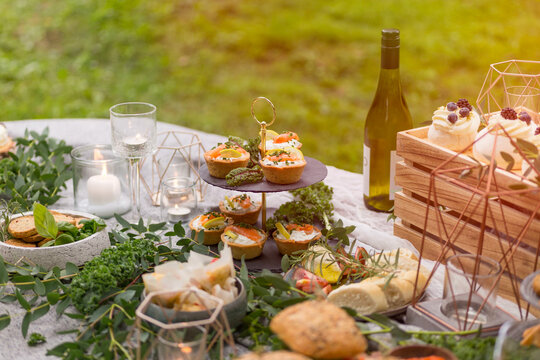Outdoor buffet. Organic, farm to table tapas. Savoury mini muffins.