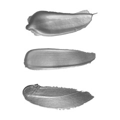 Fototapeta premium Vector silver metallic paint smear stroke stain set. Make up swatches. Acrylic color texture