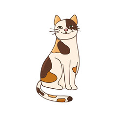 Single cute spotted cat icon.. Hand drawn vector illustration in doodle style outline drawing isolated on white background.