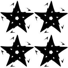 Abstract four five-pointed stars in a black and white colors