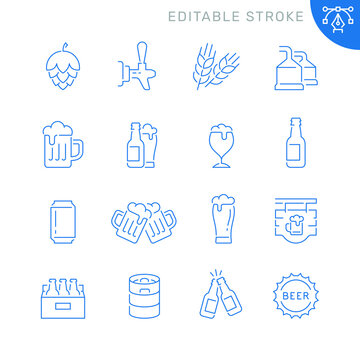 Beer Related Icons. Editable Stroke. Thin Vector Icon Set