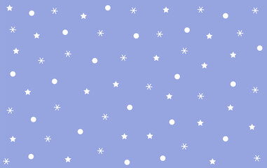 White simple snowflakes and stars on a blue background, holiday seamless pattern, ornament, abstract, decor, cute design, vector illustration