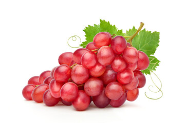 Bunch of Red Grape with leaf isolated on white background.