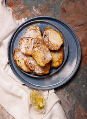 Torrijas. A dish of Spanish cuisine. Sweet white bread with a crispy crust.