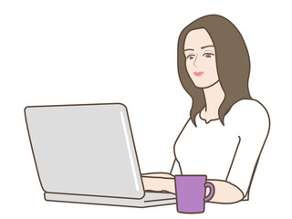 ノートパソコンを使用するロングヘアーの女性