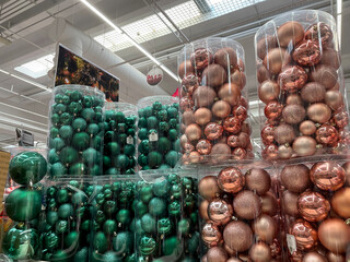 Christmas decorations, Christmas balls for sale in a shop