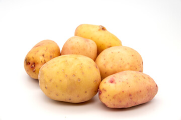 Young potato isolated on white background. Harvest new. Flat lay