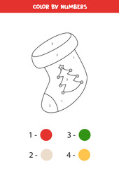 Color Cartoon Christmas sock by numbers. Math game.