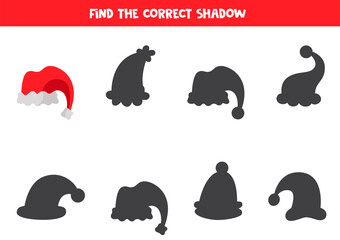 Find shadow of Christmas cartoon hat. Logical game.