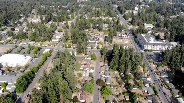 Aerial View Flying over Mountlake Terrace City, Washington State, USA