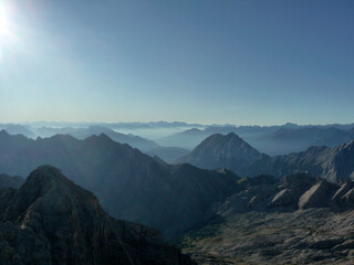 Fototapeta premium Climbing route from Jubilaumsgrat to Zugspitze mountain, Germany