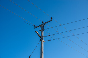 Telegraph pole with two sets of wires