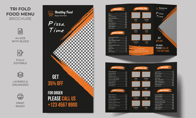 Vector Tri-fold Food Menu Brochure Template, simple style and modern layout