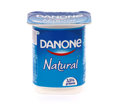 BUCHAREST, ROMANIA - MARCH 25, 2018. Danone Natural yogurt isolated on white
