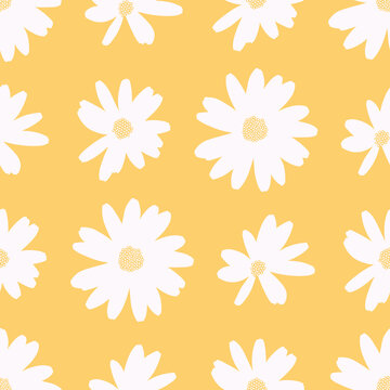 Daisy Silhouette Seamless Illustration Pattern. Cute Happy Flower Wallpaper Background.