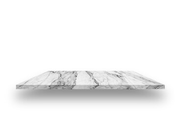 Empty top of white marble stone table on white background. can be used for product display