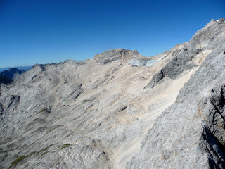 Schneeferner glacier at Jubilaumsgrat to Zugspitze mountain, Germany
