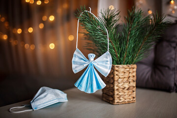 DIY angel made with medical masks, zero waste decor, gratitude from thankful patient