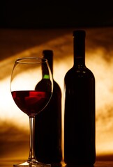 Red Wine Glass and Bottles