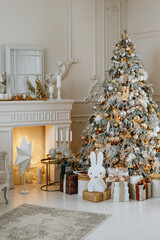 White room with stylish modern Christmas and new year interior design