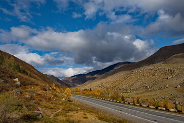 Russia. South Of Western Siberia. mountain Altai. Autumn colors of mountain valleys along the Chui tract.