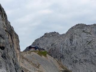 Mountain hiking tour to Meilerhuette hut in Bavaria, Germany