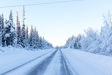 Snow covered road, Kiruna, Sweden