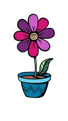 Naklejka premium One bright pink purple flower with 8 petals in a flower pot