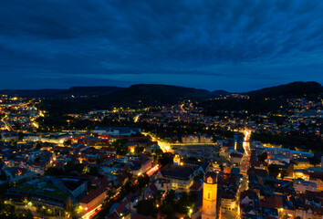 Fototapeta na wymiar Jenas skyline in the night with a dramatic sky