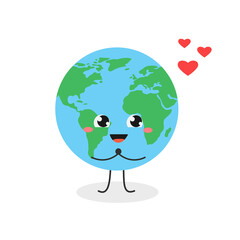 Cute kawaii globe cartoon character in love