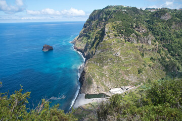 Upper view of the Calhau de São Jorge beach in the island of Madeira, Portugal
