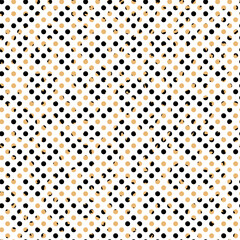 Continuous pattern of black and orange dots on white background. Seamless pattern vector for textile industry. 