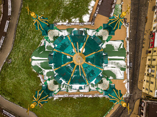 Aerial drone view. St. Andrew's Church in Kiev top shot.