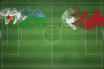 Djibouti vs Bahrain Soccer Match, national colors, national flags, soccer field, football game,...