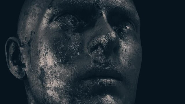 Metallic Grungy Sculpted Man Face In Dark Background 4k