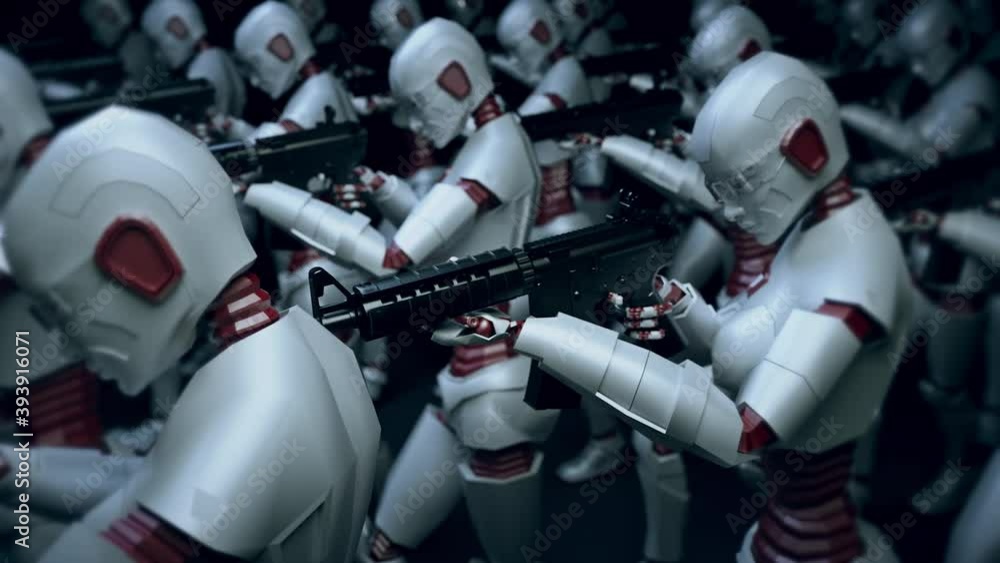 Poster modern cyber robots army with artificial intelligence 4k