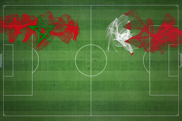 Morocco vs Bahrain Soccer Match, national colors, national flags, soccer field, football game, Copy...